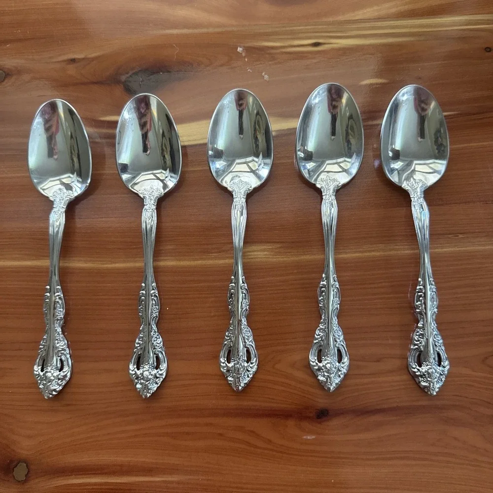 Oneida MICHELANGELO Stainless Teaspoon Heirloom Glossy Flatware Set 5
